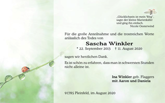 EM 9304 Marienkäfer, Trauerdankkarte mit geteiltem, 4-farbigem Motiv