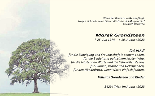 Danksagungskarte, mit Bild eines alten Baums, mit abgeflautem Bereich für den Text und Hülle mit Seidenfutter