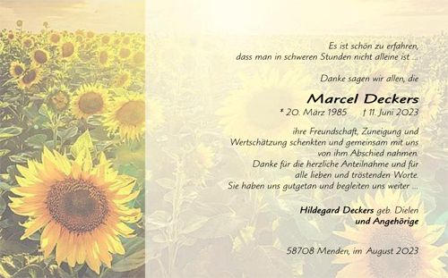 Danksagungskarte, wundeschönes Bild eines Sonnenblumenfelds und abgeflautem Bereich für den Text und Hülle ohne Seidenfutter